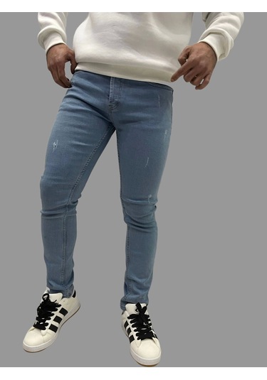Erkek Dar Paça Tırnaklı Newone Buz Mavisi Kot Pantolon Buz Mavisi