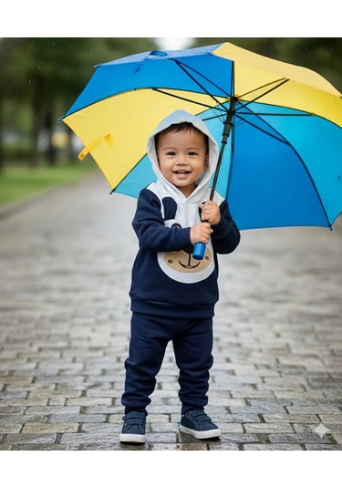 Erkek Çocuk Kapşonlu Ve Kulaklı Alt Üst İkili Gündelik Takım Lacivert