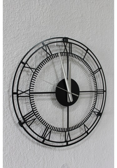 40 Cm Siyah Metal Duvar Saati Sessiz Akar Mekanizma Roma Raka... Siyah