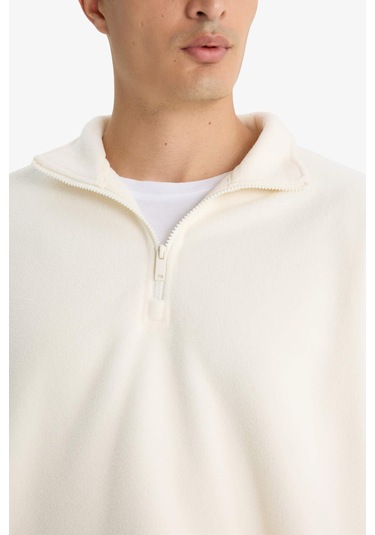 Defacto Relax Fit Yarım Fermuarlı Polar Sweatshirt F0448ax25auer140 Ekru-er140