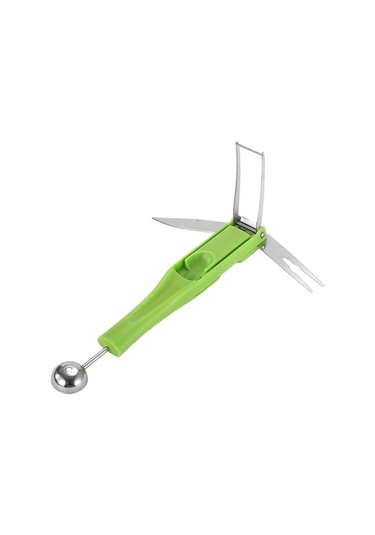 3'ü 1 Arada Karpuz Ayırıcı Posa Kaşığı Meyve Topu Kazıcı Çok İşlevli 304 Paslanmaz Çelik Mutfak Meyve Kesici Dilimleyici Alet Yeşil