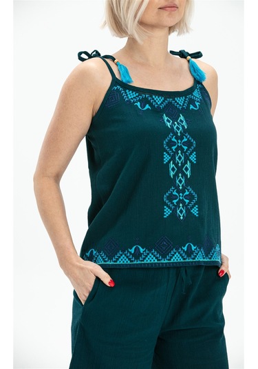 Askılı Şile Bezi Atiye Bluz Petrol Ptrl