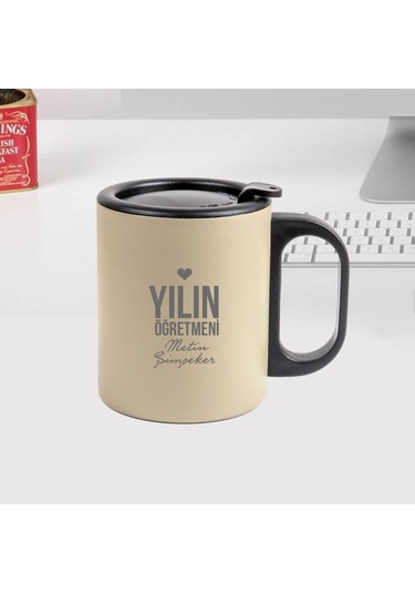 Yılın Öğretmeni İsme Özel Çelik Kupa Bardak Bej