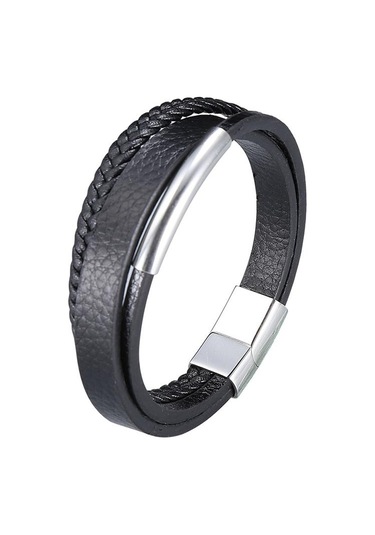 Punk Çok Katmanlı Örgülü Sarma Erkek Deri Bileklikler Paslanmaz Çelik Charm Toka El Yapımı Bilezikler Takı Hediye Siyah