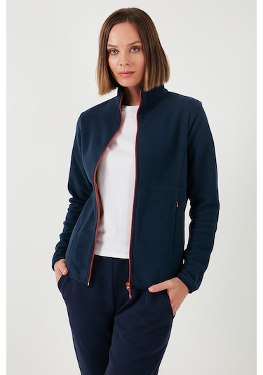 Lela Slim Fit Anti-Pilling Tüylenme Yapmayan Fermuarlı  Polar Bayan Hırka 5907012 Lacivert