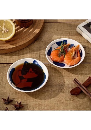 B Japon Tarzı Seramik Tatlı Sos Tabağı Sofra Yaratıcı Sevimli Karikatür Şanslı Kedi Desen Su Damlası Şekli Meyve Suşi Tabakları