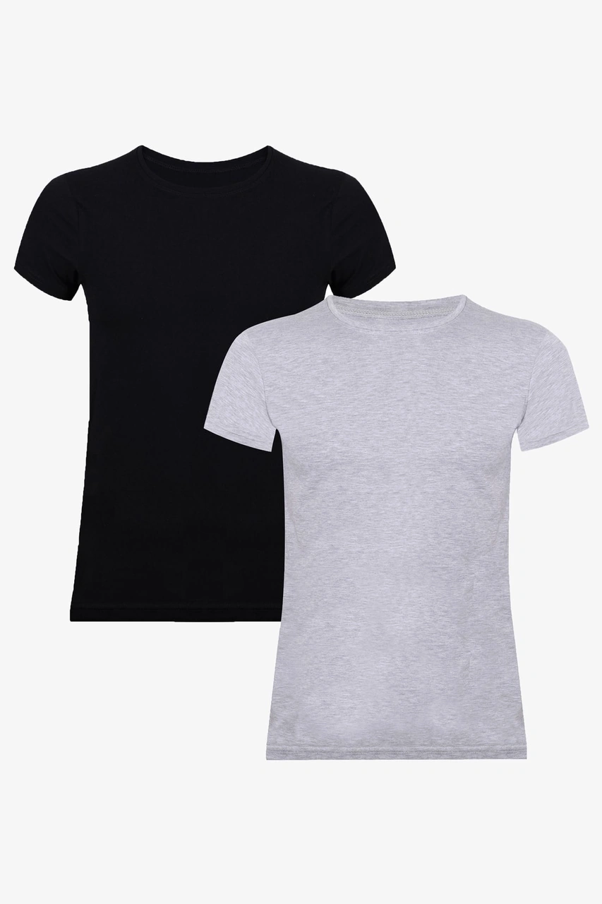 Erkek 2'li Basic Likralı T-shirt 9012 Siyah