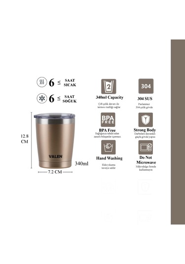 Çift Duvarlı Vakumlu Kahve Bardağı 340 Ml / Gold
