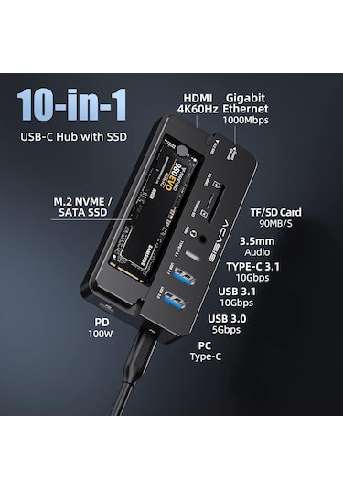 Acasis CM073S 10in1 USB,HDMI,PD100W,LAN,Type-C Dock+Disk Kutu