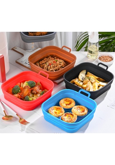 Katlanabilir Kare Air Fryer Silikon Kalıp 17,5 Cm Gri