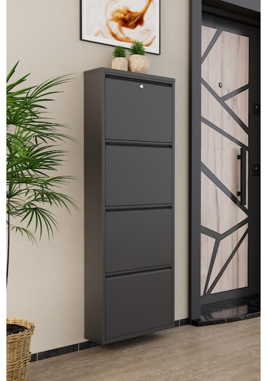 Kilitli 4 Kapaklı Metal Ayakkabılık Antrasit Antrasit