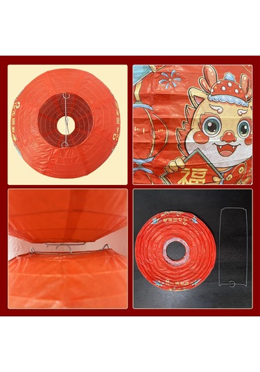 Kangvka Yılbaşı Dekorasyonu 12 İnç Kağıt Feneri Çin Stili Dairesel Gül Desenli Katlanabilir Ev Restoran Nişan Partisi Aydınlatma 5 Adet Seti