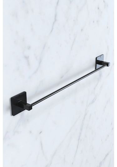 Atacı Yapışkanlı 4lü Siyah Uzun Havluluk Sabunluk Wc Tuvalet Kağıtlık Yuvarlak Havluluk Banyo Seti Siyah