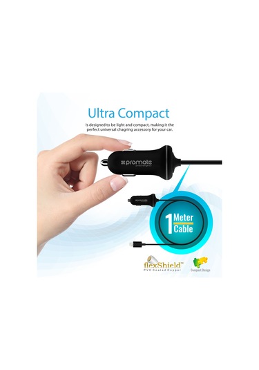 Promate iPhone Lightning Araç Çakmak Şarj Cihazı MFI Onaylı Siyah