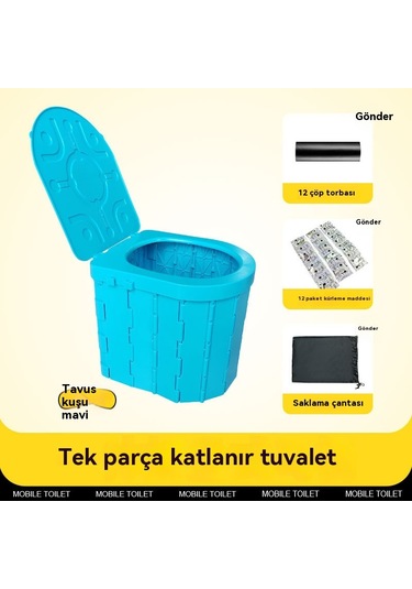 Açık Kamp Taşınabilir Katlanabilir Tuvalet Mavi