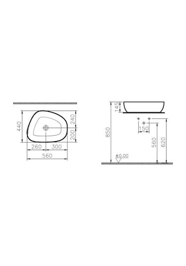 Vitra Outline Asimetrik Lavabo 56 CM Beyaz 5991B403-0016