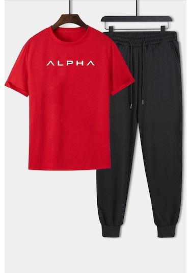 Uyguntarz Unisex Alpha Baskılı 2'li Eşofman Takımı Kırmızı