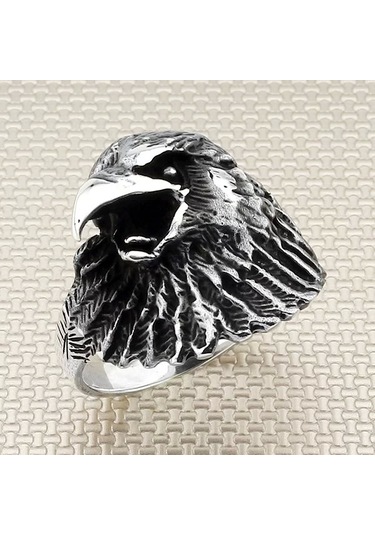 İpek Silver 925 Ayar Gümüş Şahin Motifli Taşsız Gothik Erkek Yüzük