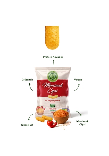 Glutensiz Fabrika Acı Biberli ve Domates Aromalı Mercimek Cipsi 3 x 60 G