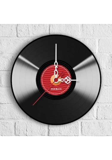 Kişiye Özel Plak Tasarımlı Ahşap Duvar Saati 30 Cm. - 1 Çok Renkli