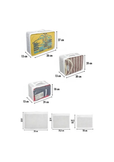 6'lı Valiz Düzenleyici Set - Çizgili Gri