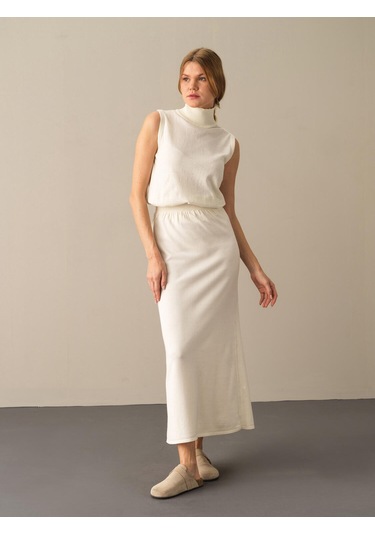 Ekru Regular Fit Triko Uzun Etek 850893 Ekru