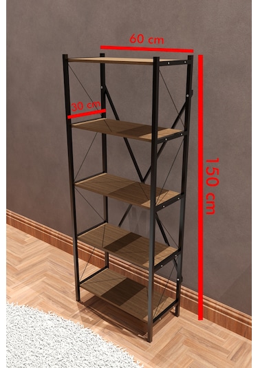 Makbulce 5 Raflı Metal Kitaplık Kahverengi