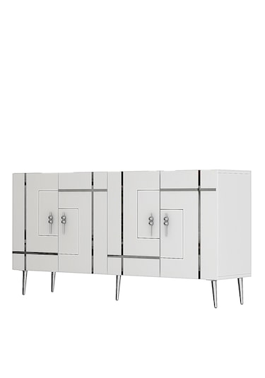 Honest Konsol Tv Sehpası Çok Amaçlı Dolap 150 Cm Beyaz Gümüş