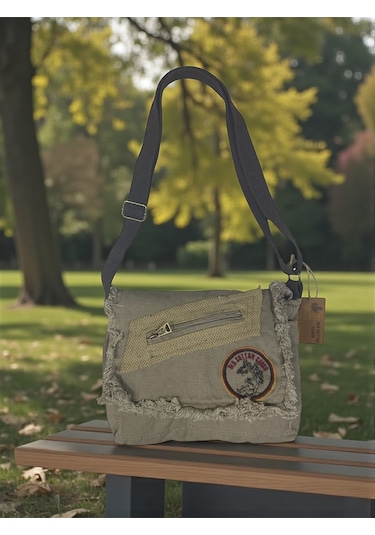 Vintage Küçük Salaş Unisex Günlük Çapraz Postacı Çantası S Boy 26x20cm Bej