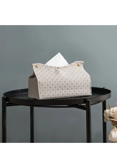 Beyaz Deri Doku Kutusu Ev Oturma Odası Çay Masası Pu Rattan Deri Doku Kutusu Mutfak Masaüstü İskandinav Peçete Tutucu Saklama Kutusu