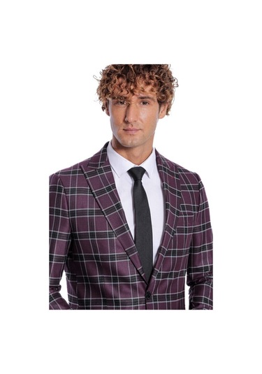 Slim Fit Sivri Yaka Mor Erkek Ceket 001