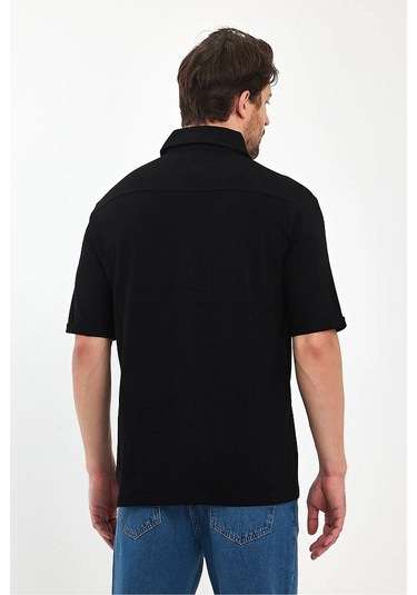 Erkek Önü Düğmeli Rahat Kalıp Nefes Alabilen %100 Pamuk Gömlek Siyah