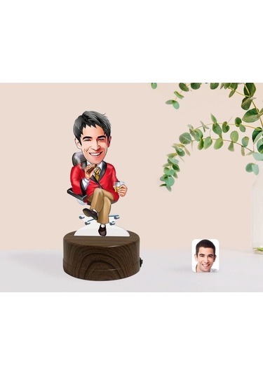 Kişiye Özel Erkek Patron Karikatürlü Dekoratif 3D Biblo Led Işıkl (481495816)