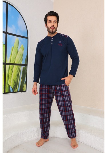 Nisanca Kışlık Sıcak Tutan Erkek Polar Pijama Takımı Lacivert