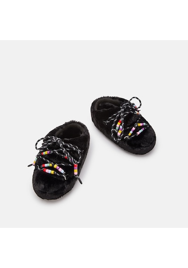 Terlik Kadın 80d1460250-n001 Moon Boot Mule Faux Fur Beads Black Siyah