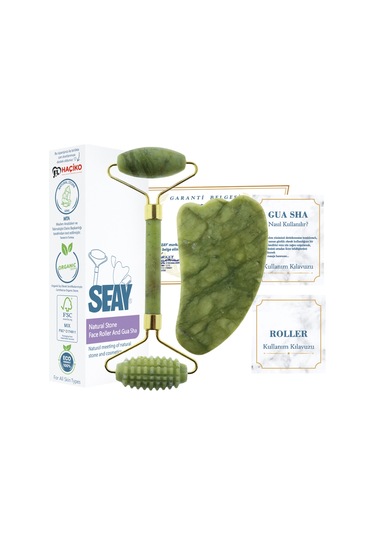 Seay Tırtıklı Yeşim Taşı Face Roller + Yeşim Melek Kanadı Gua Sha