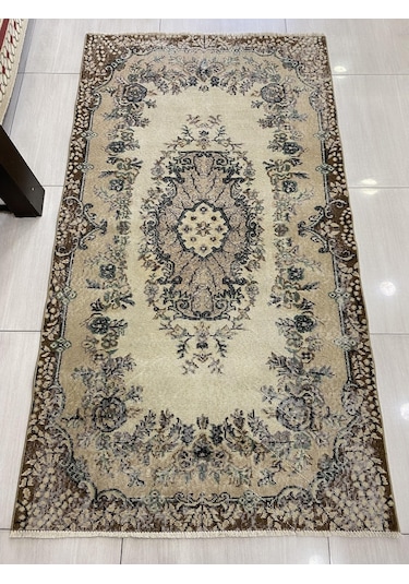 El Dokuma Isparta Halısı 113X207 Eskitme Yeşil Göbekli %100 Yün !