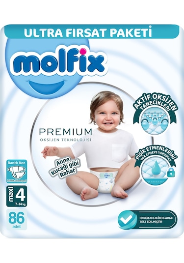 Molfix Premium Bebek Bezi Beden:4 7-14kg Maxi Ultrafrst 86 Adet