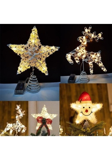 Pazly Led Parıltılı Noel Ağacı Topper Işıklı Yıldız Ağacın Tepesi Süsleme C C