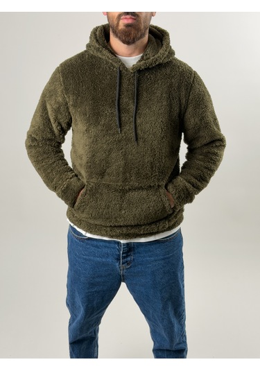 Erkek Haki Peluş Polar Sweatshirt Coc2570 Haki