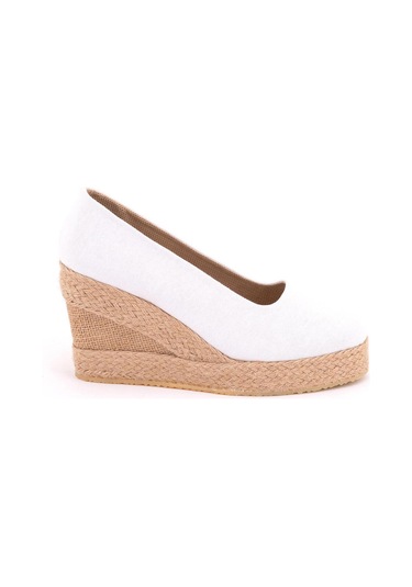 Beyaz Beyaz Platformlu Keten Dolgu Topuk Pl1000-1054 Beyaz