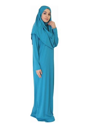 Turkuaz Fermuarsız Namaz Elbisesi Turkuaz