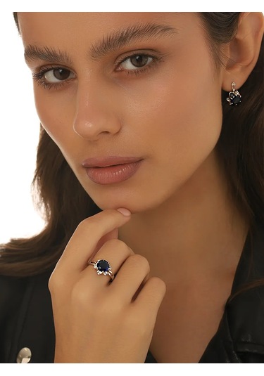 Serebranyj Dom Gümüş "çiçekler" Yüzük Mavi Taşlı 21651797 Gri