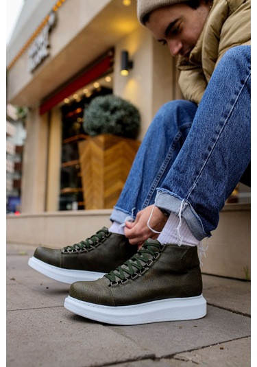 Pabucmarketi Bağcıklı Erkek Sneaker Bot Haki Haki