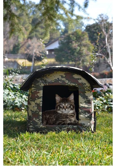 Yuga Kamuflaj Desen Kedi Evi Isı ve Yağmur Korumalı