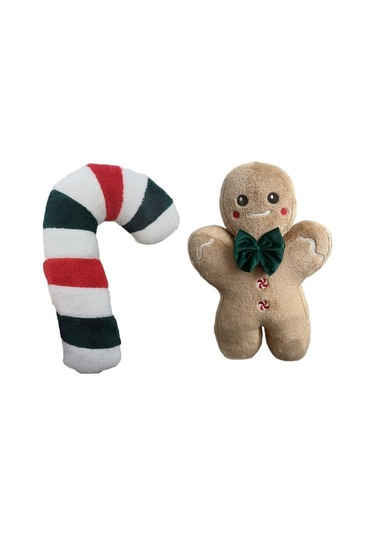 Sevimli Kurabiye Adam Peluş 40 Cm Ve Baston Şeker Yastık Peluş 45 Cm Yılbaşı Dekorasyon Çok Renkli