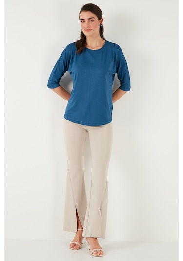 Lela Bisiklet Yaka Truvakar Kol Bayan Bluz 5861416Y Indigo