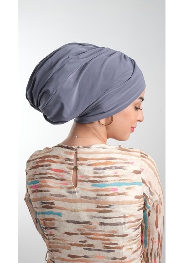 Gri Pratik Hazır Geçmeli Tesettür Bone Sandy Kumaş Büzgülü 2114_1 Gri