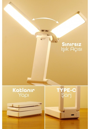 Şarjlı Masa Lambası 3 Renk 40 Led Katlanır Ayarlı Dokunmatik Dimmerli Okuma Işığı Pr18 Beyaz