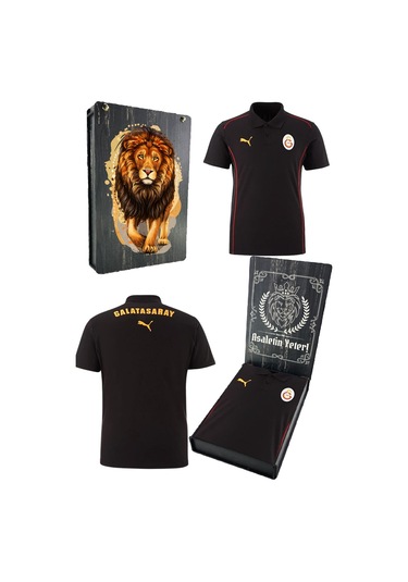 Galatasaray Lisanslı A-takım Uv Kutulu Polo Yaka Siyah T-shirt SIYAH